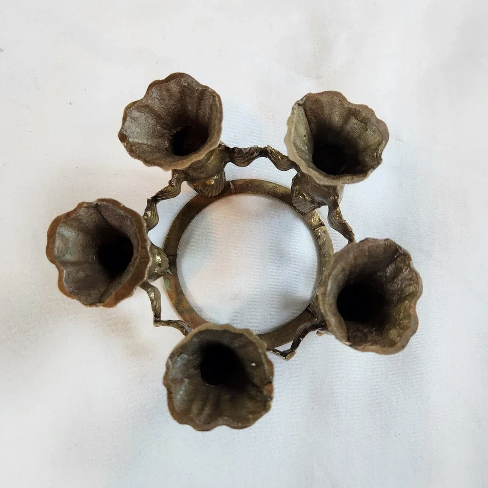 Vintage Brass‎ Angel Ring Candle Holder Orb Bowl Plate Stand